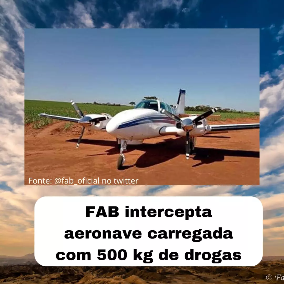 FAB intercepta aeronave carregada com 500 kg de drogas.